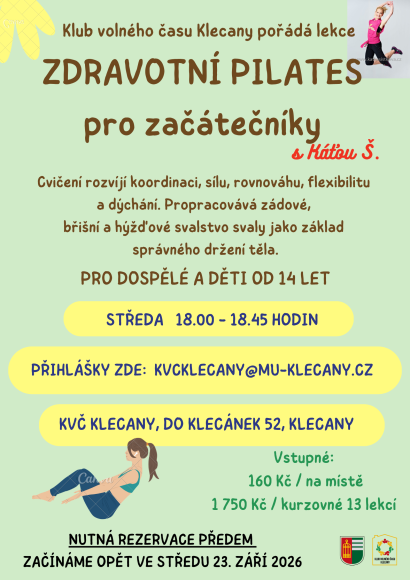 ZDRAVOTNÍ PILATES pro začátečníky - středa
